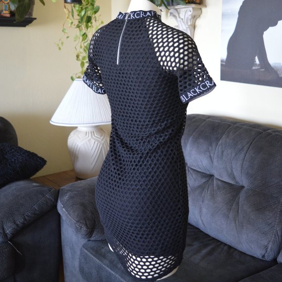 Black Craft Cult Body Con Knit Fish Net Mini Dress Sexy - Picture 7 of 8